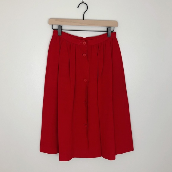 SOLD YSL Vintage Red Button Front Midi Skirt - Picture 2 of 6